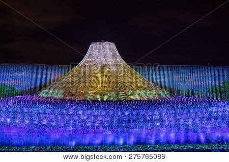Mie, Japan - December 2018 : The sea of light in Nabana no Sato garden at night in winter, Nagano, J