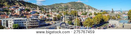 Tbilisi, Georgia - October 06, 2018: Panorama Of The Old Town And Sololaki District. View From Metek
