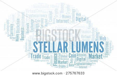 Stellar Lumens Cryptocurrency Coin Word Cloud. Word Cloud Made With Text Only.