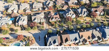 Panoramic Top View New Development Residential Neighborhood In Cedar Hill At Morning Fall Light