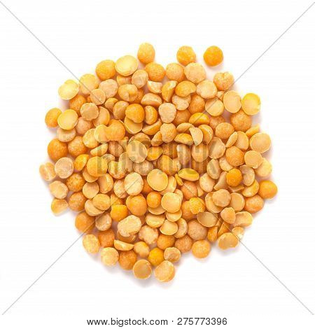 Yellow Split Peas Isolated On White Background, Healty Food