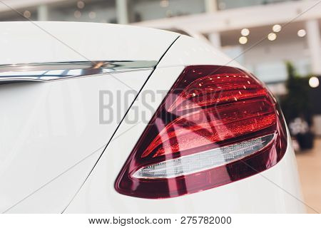White Car Side View With Sharpness On The Door Handles Hidden In The Car Body, Automatically Sliding