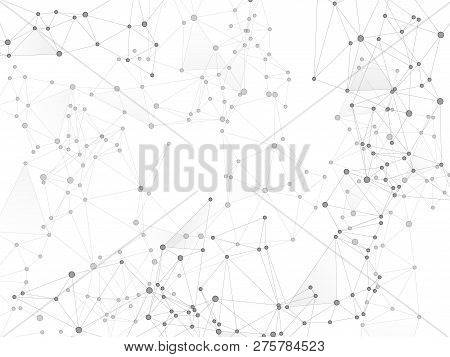 Gometric Plexus Structure Cybernetic Concept. Network Nodes Greyscale Plexus Background. Dots Nodes 