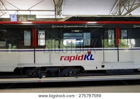 Kuala Lumpur,malaysia - March 4th,2018 : Lrt Train At One Of The Station.lrt Or Light Rapid Transit 
