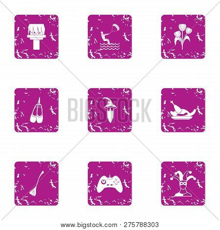 Absent Mindedness Icons Set. Grunge Set Of 9 Absent Mindedness Icons For Web Isolated On White Backg