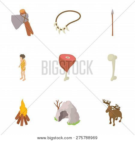 Prehistory Icons Set. Cartoon Set Of 9 Prehistory Icons For Web Isolated On White Background
