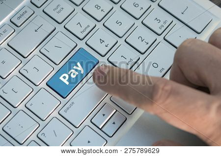 Keyboard With Golden Button Pay - Electronic Payment And E-banking Concept, Disbursement, Remunerati