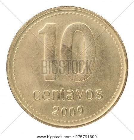 Ten Argentine Centavos Coin Isolated On White Background