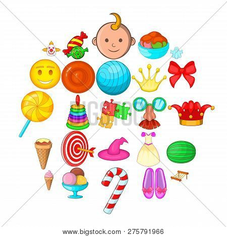 Feast For Child Icons Set. Cartoon Set Of 25 Feast For Child Icons For Web Isolated On White Backgro