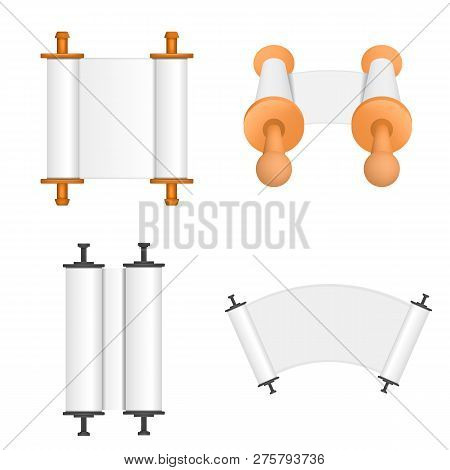 Torah Scroll Book Bible Shavuot Mockups Set. Flat Illustration Of 4 Torah Scroll Book Bible Shavuot 