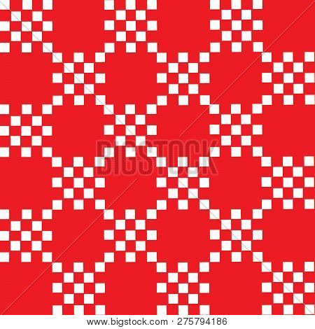White Squares On Red Background Geometric Pattern