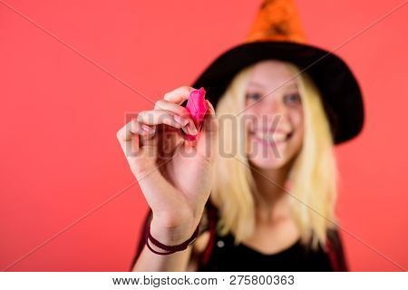 Pretty Happy Woman Dressed As Fairy Hold Marker. Back To School. School Supplies. Smiling Fairy Ench