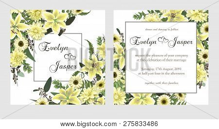 Set For Wedding Invitation, Greeting Card, Save Date, Banner. Fern Leaf, Boxwood, Brunia And Eucalyp