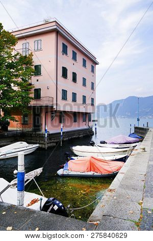 ISEO, ITALY - OCTOBER 20, 2018: Iseo resort is a lakeside town in Lombardy and a popular tourist resort in Italy, Europe