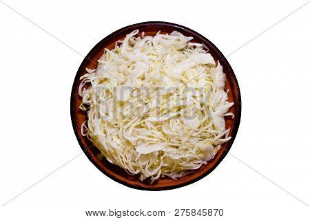 A Bowl Of Marinated Cabbage On A White Background. Isolate.