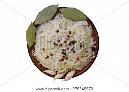 A Bowl Of Marinated Cabbage On A White Background. Isolate.