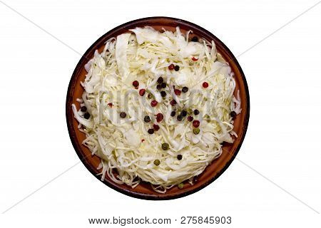 A Bowl Of Marinated Cabbage On A White Background. Isolate.