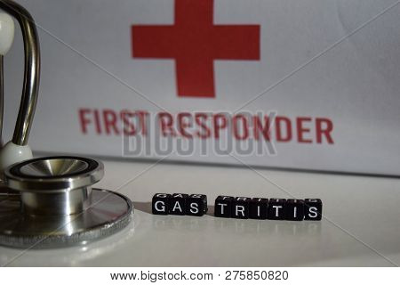 Bekasi, West Java, Indonesia. December 28, 2018 : Gas Tritis Message Written On Wooden Blocks. Steth