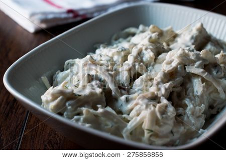 Turkish Celery Salad With Yogurt And Mayonnaise / Kereviz Salatasi. Traditional Food.