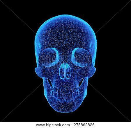 Rendered Bluish X-ray Image Of Human Skull - Side Projection. 3d Illustration
