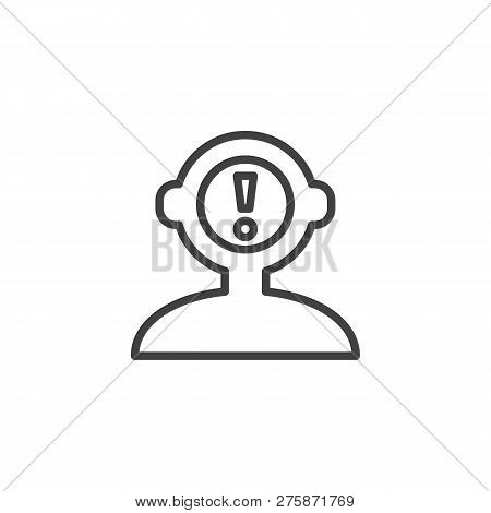 Person With Warning Sign Outline Icon. Linear Style Sign For Mobile Concept And Web Design. Human He