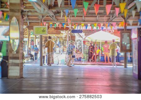 Chonburi/thailand - June 17 2017:unacquainted Thai People Walking In Pattaya Floating Market.chonbur
