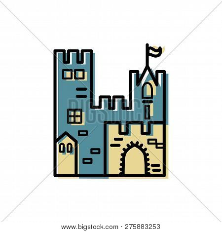 Castle Logo Design. Flat And Line Style Vector Illustration. Travel Concept. Kingdon Symbol. Vector 