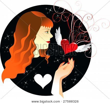 ragazza allo zenzero e cuore