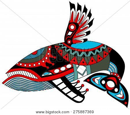 Whale Totem Animal Tribal Haida Colorful Illustration