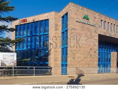 Glattbrugg, Switzerland - January 10, 2015: An Office Building In Glattbrugg Bearing The Signs Of Th