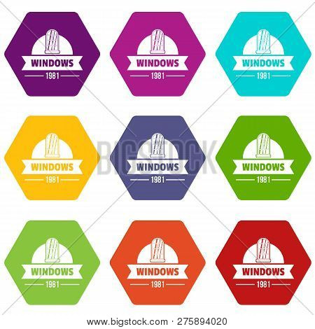 Modern Window Icons 9 Set Coloful Isolated On White For Web