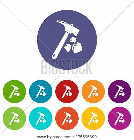 Minning Hand Hammer Icons Color Set For Any Web Design On White Background