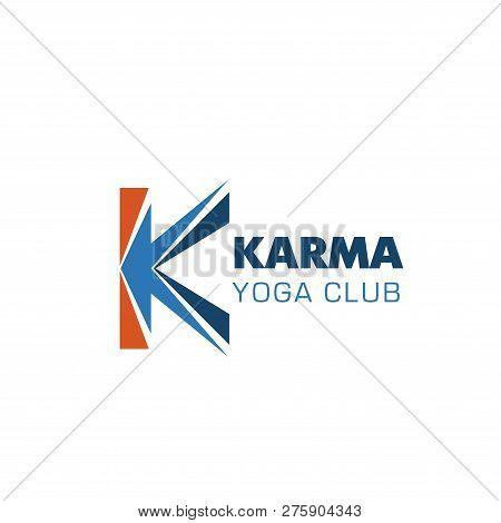Letter K Icon For Yoga Club Or Indian Physical Fitness Training Center. Vector Letter K Arrow Symbol