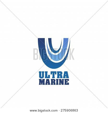 Ultra Marine Abstract Vector Sign. Creative Emblem In Blue Color For Any Company, Sea Or Ocean Conce