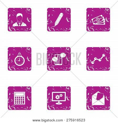 Business Involvement Icons Set. Grunge Set Of 9 Business Involvement Icons For Web Isolated On White