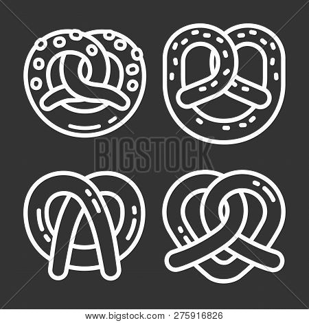 Bavarian Pretzel Icon Set. Outline Set Of Bavarian Pretzel Icons For Web Design Isolated On Gray Bac