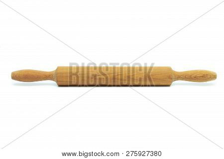 Wooden Kitchen Rolling Pin For Rolling Out Dough On White Background