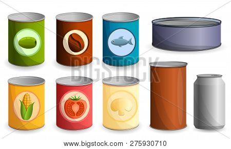 Tin Can Icon Set. Cartoon Set Of Tin Can Icons For Web Design