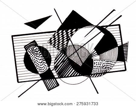 Abstract Picture With Geometrick Figure, Black And White