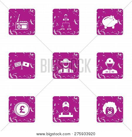 Jollification Icons Set. Grunge Set Of 9 Jollification Icons For Web Isolated On White Background