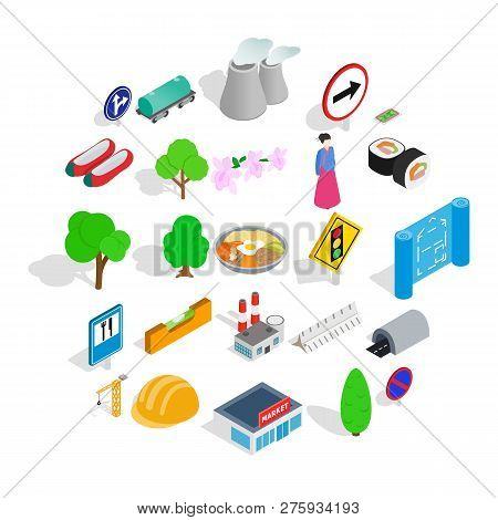 Wayside Icons Set. Isometric Set Of 25 Wayside Icons For Web Isolated On White Background