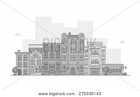 Grayscale City. Flat Style Vector Illustration. Street
