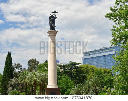 Sochi, Russia - June 2 2018. Monument To Archangel Michael On Kurortny Prospect Square