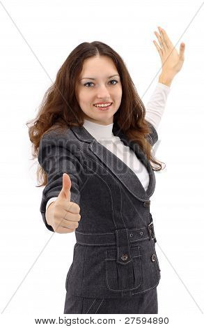 Business woman with a folder holding hand