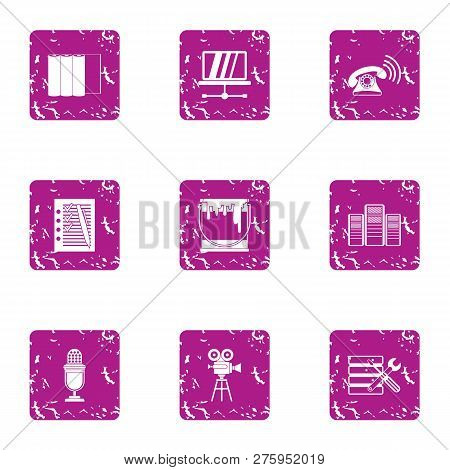 Dialup Icons Set. Grunge Set Of 9 Dialup Icons For Web Isolated On White Background