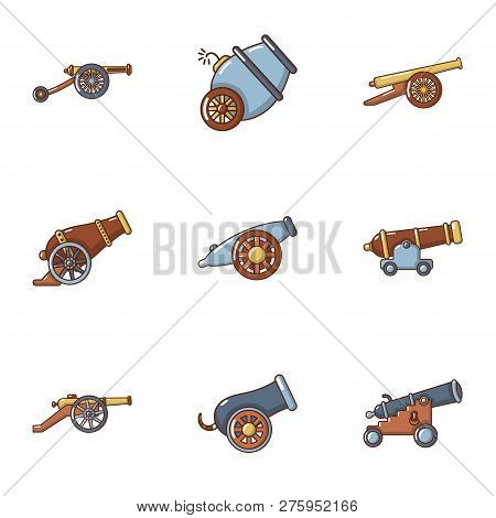 Artillery Icons Set. Cartoon Set Of 9 Artillery Icons For Web Isolated On White Background