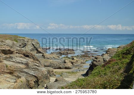 Geological Formations On The Shore Of The Beach Of The Cathedrals In Ribadeo. August 1, 2015. Geolog