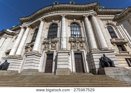 Sofia, Bulgaria - March 17, 2018: Facade Of University Of Sofia St. Kliment Ohridski, Bulgaria