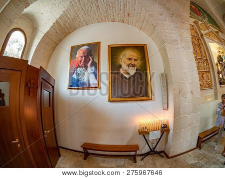 Alberobello, Apulia, Italy - August 16, 2018: Famous Pictures On The Wall Inside Trulli Church, With
