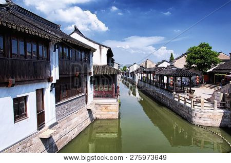 The White Weathered Buildings Of The Luzhi Water Town Scenic Area In Wuzhong Area Of Suzhou China In